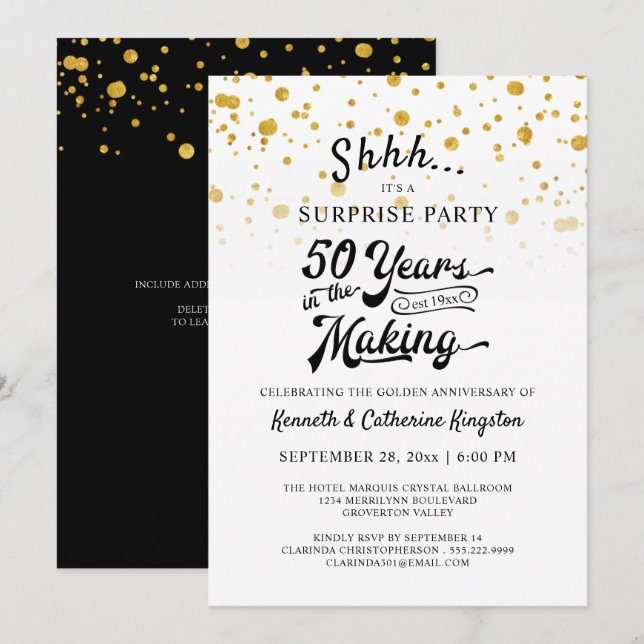 50-årsdagen av överraskningen Party Guld Confetti Inbjudningar (Fram/baksida)