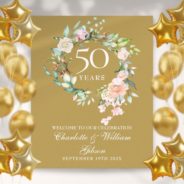 50-årsdagen av Ro Garlands välkomstskylt Poster (50th Anniversary Roses Garland Welcome Sign)