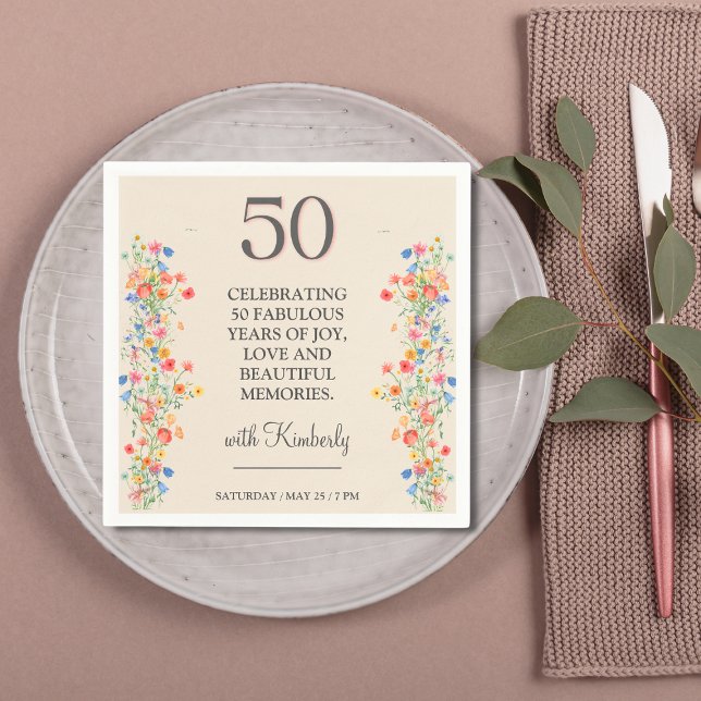 50-årsdagen blommigt party 50-årsdagen party pappersservett (Skapare uppladdad)