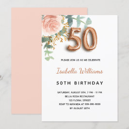 50-årsdagen blommigt ro guld eucalyptus greenery inbjudningar