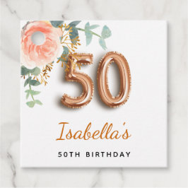 50-årsdagen blommigt ro guld eucalyptus monogram gåvor etiketter