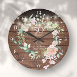 50-årsdagen Blommigt Rustic Wood String Ljus Stor Klocka<br><div class="desc">Den här chicens botaniska 50-årsdag av blommigten bröllop kan vara personlig med din speciella guldårsdag som är angiven i elegantens typografi. Den här ljuset har en delikat vattenfärgsgarland och söt på en rustisk träbakgrund. Designad av Thisisnotme©</div>
