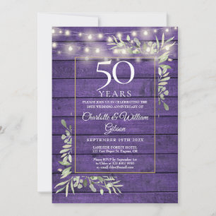 50-årsdagen Blommigt String Ljus Lila Wood Inbjudningar