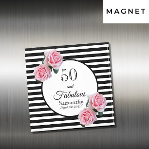 50-årsdagen chic rosa ros svartvit rand magnet