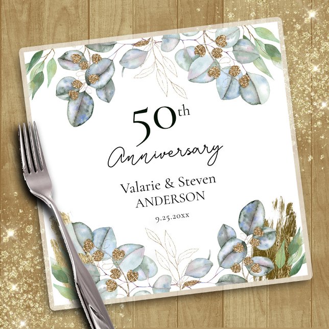 50-årsdagen Eucalyptus Grey Napkins Pappersservett (Skapare uppladdad)