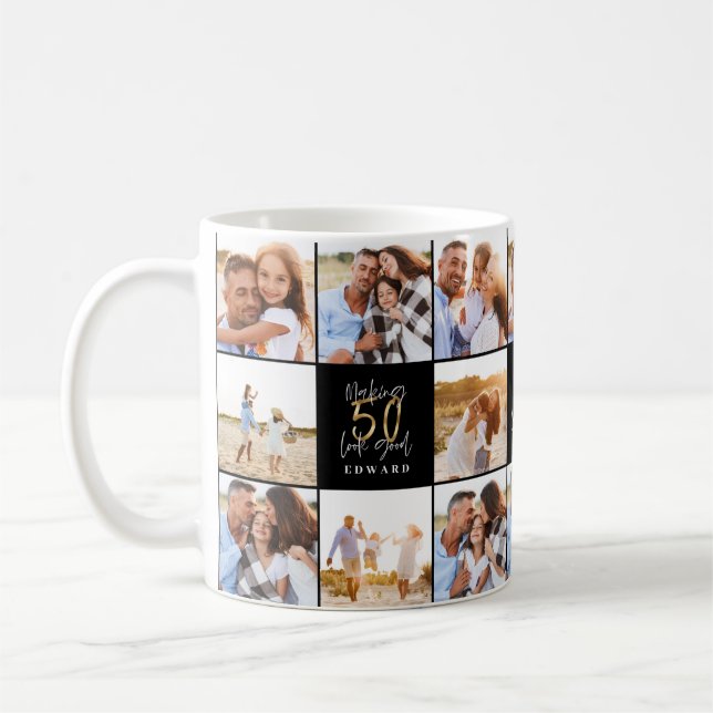 50-årsdagen för bra guld chic för svart fotokollag kaffemugg (Vänster)