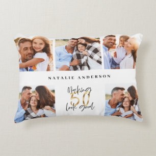 50-årsdagen för bra guld chic för svart fotokollag prydnadskudde