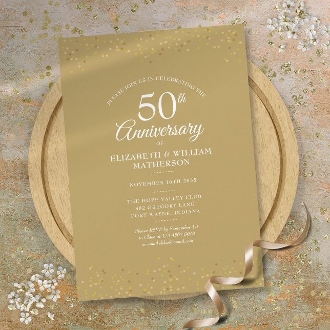50-årsdagen för dammskonfetti Bröllop Guld Inbjudningar (50th Anniversary Wedding Gold Dust Confetti Invitation)