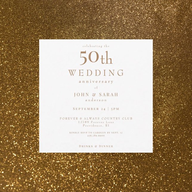 50-årsdagen för Elegance Square White & Guld Inbjudningar (Skapare uppladdad)
