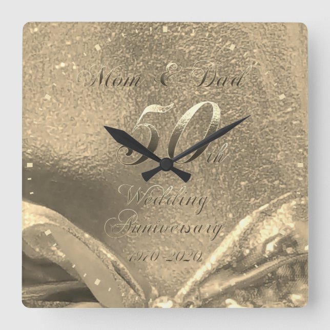 50-årsdagen för Golden Bröllop, Parents Faux Guld Fyrkantig Klocka (Framsida)