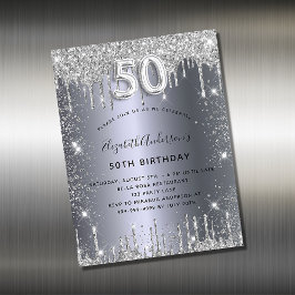 50-årsdagen för inbjudan till silver glitter