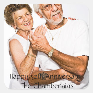 50-årsdagen för lycklig: Ett par namn-foto Fyrkantigt Klistermärke