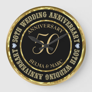 50-årsdagen för Metallic Guld & Black Stor Klocka