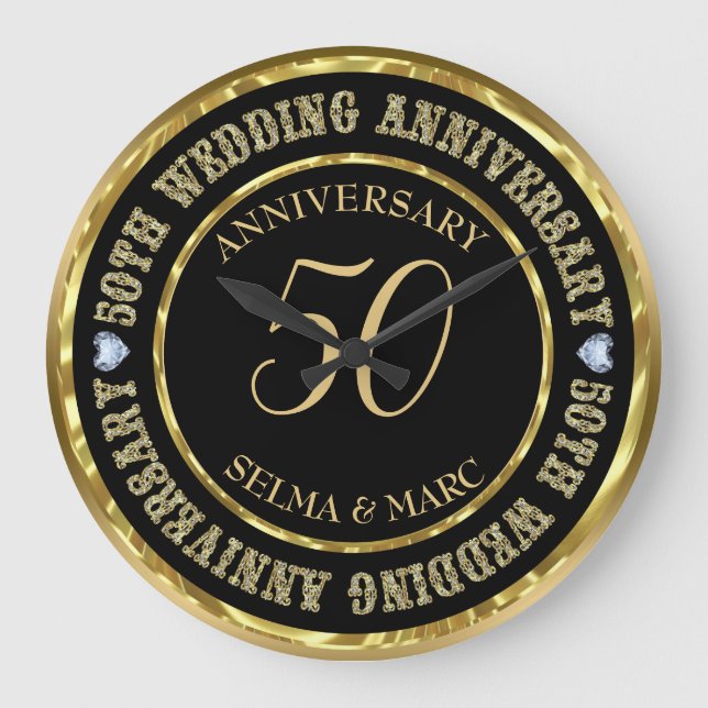 50-årsdagen för Metallic Guld & Black Stor Klocka (Framsida)