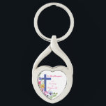 50-årsdagen för nyckelkedjan Religiösa Life Metall Twisted Heart Silverfärgad Nyckelring<br><div class="desc">Orange, lilak, rosa och blåa blommor med grönt löv bredvid ett stort blått kor, allt på vitt. En mycket vacker designad gåva, souvenir, gåva eller party som är nödvändig för att gratulera en bra Nun till hennes 50-årsdag av Religiösans liv. Säg till henne att du önskar henne det bästa och...</div>