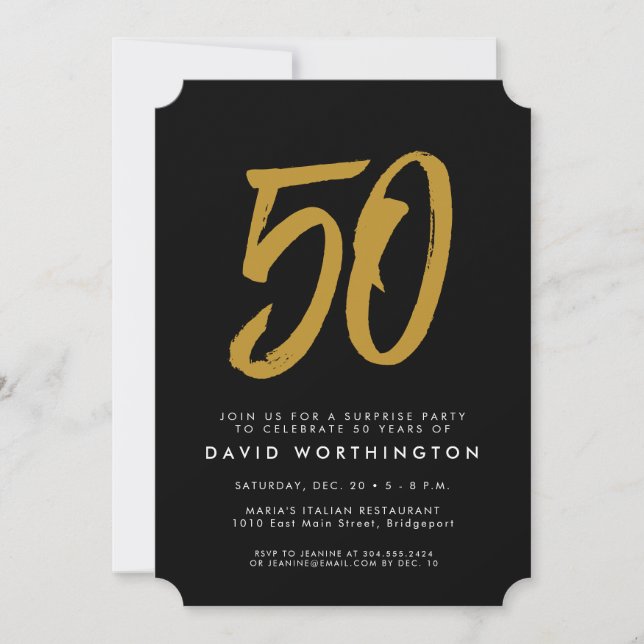50-årsdagen för överraskningen party Black guld Inbjudningar (Framsida)