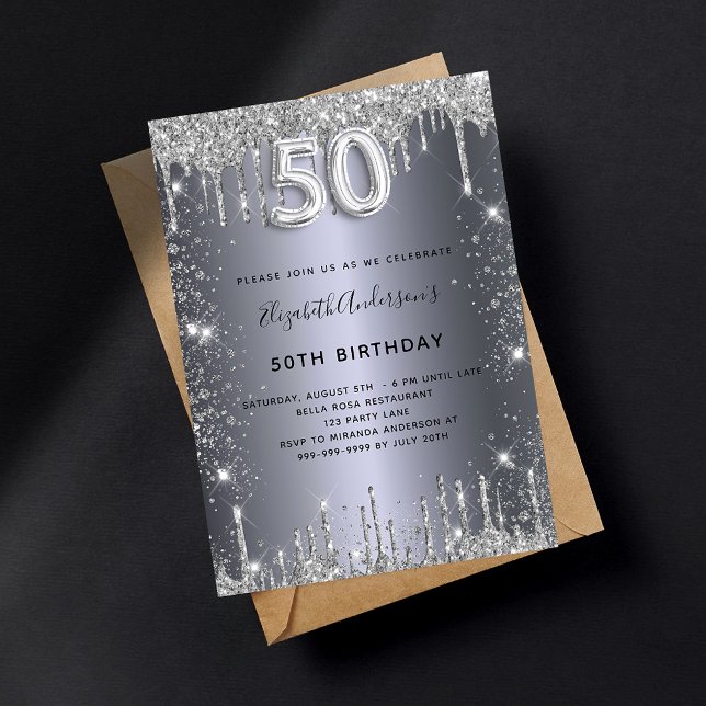 50-årsdagen för silver glitter får gnistra lyx inbjudningar (Skapare uppladdad)