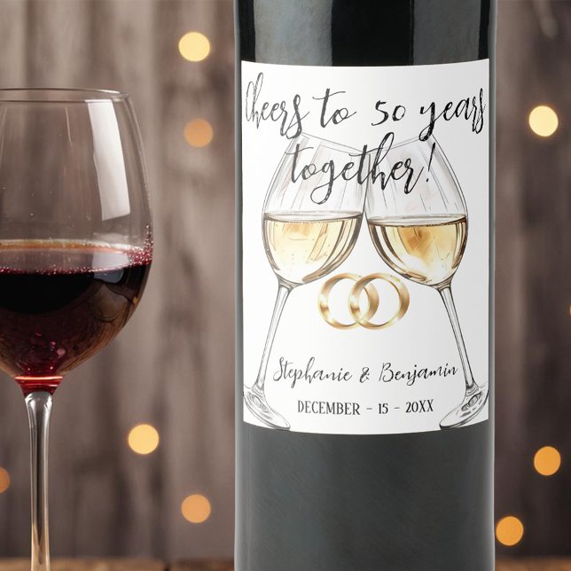 50-årsdagen för två Clinkglas i Bröllop Vinflaska Etikett (Skapare uppladdad)