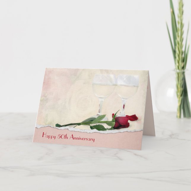 50-årsdagen för vin och Röd ros Kort (Framsida)