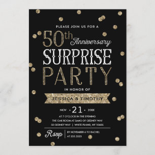 50-årsdagen Glitter Confetti Surprise Party Inbjudningar