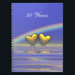 50-årsdagen Golden Hearts Anteckningsbok Med Spiral<br><div class="desc">Anteckningsbok med min bild av gyllene hjärtan flytande på vatten under regnbåge. Anpassadet säger "50 år".</div>