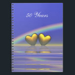 50-årsdagen Golden Hearts Anteckningsbok Med Spiral<br><div class="desc">Anteckningsbok med min bild av gyllene hjärtan flytande på vatten under regnbåge. Anpassadet säger "50 år".</div>