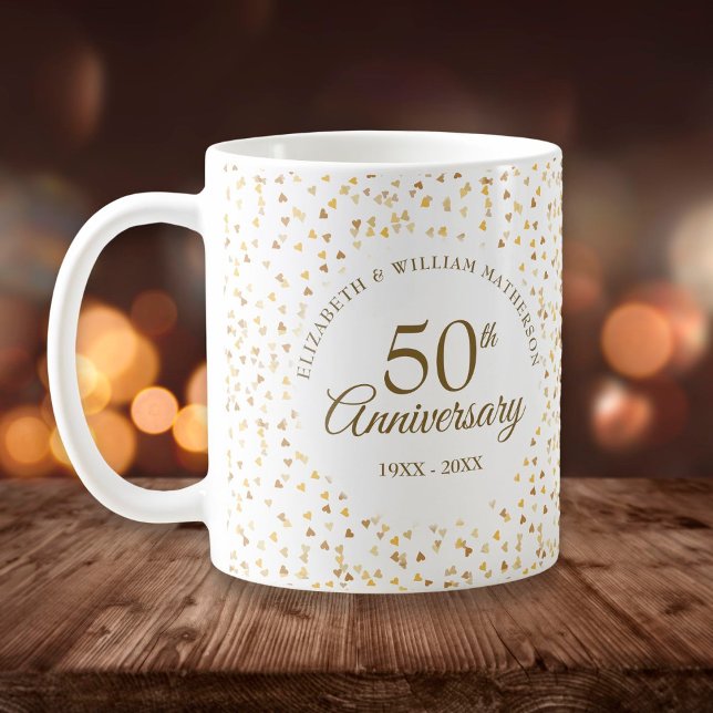 50-årsdagen Golden Hearts Kaffemugg (50th Wedding Anniversary Golden Hearts Coffee Mug)