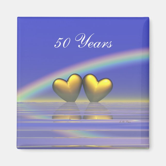 50-årsdagen Golden Hearts Magnet (Framsidan)