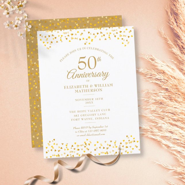50-årsdagen Golden Kärlek Hearts Inbjudan Vykort (Skapare uppladdad)