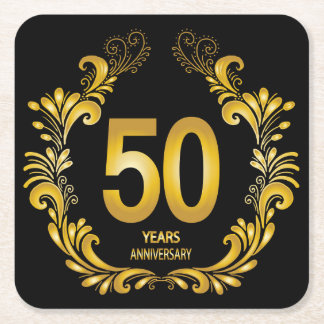 50-årsdagen Guld Glitter Underlägg Papper Kvadrat