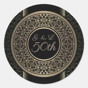 50-årsdagen Guld Medallion Monogrammed Runt Klistermärke