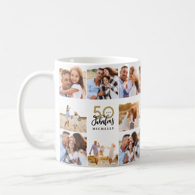 50-årsdagen guld svart fotokollage chic kaffemugg (Vänster)