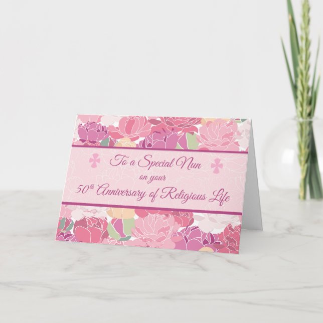 50-årsdagen katolska nun Peonies Flowers, Pin Kort (Framsida)
