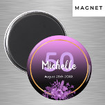 50-årsdagen lila Black guld spara datumet Magnet<br><div class="desc">Glamormagnet för en 50-årsdag med elegant och modern svart och rosa,  lila övertoning,  ombre-bakgrund. Med faux guld ram och ultraviolett och lila färgad vattenfärgade blommor. Mallar för namn,  ålder och datum,  vit och lila färgad brev. Perfekt som en keepy eller som en besparing av datumpåminnelsen till dina gäster.</div>