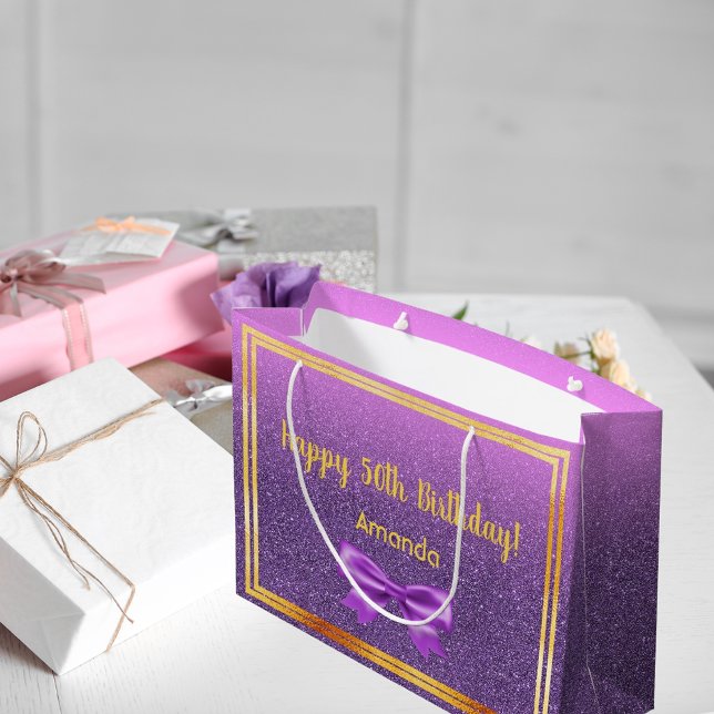 50-årsdagen lila rosa glitter monogram namn (Skapare uppladdad)