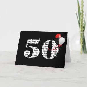 50-årsdagen lycklig på svart med ballonger kort