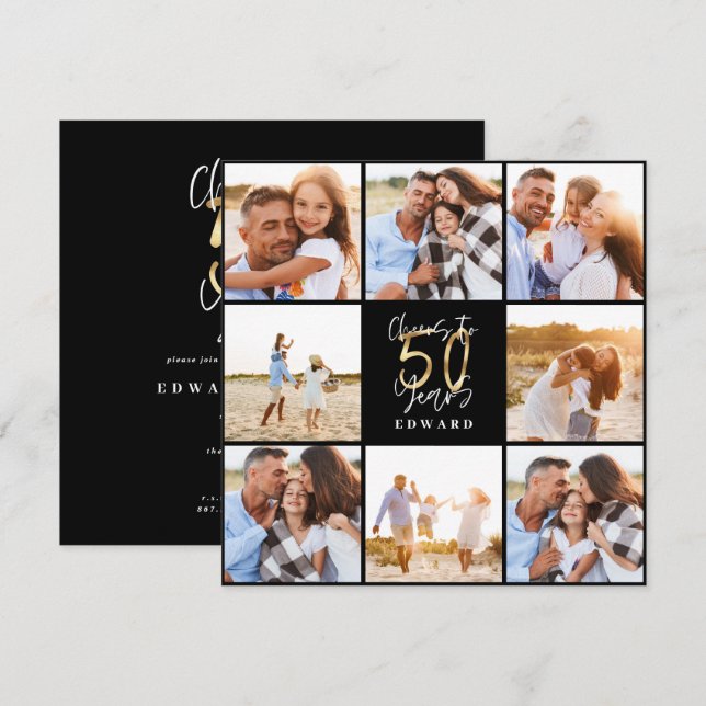 50-årsdagen modern fotokollage för svart och guld (Fram/baksida)