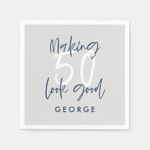 50-årsdagen modern grått + marint blåfoto party pappersservett