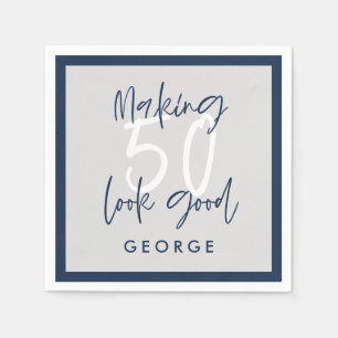 50-årsdagen modern grått + marint blåfoto party pappersservett