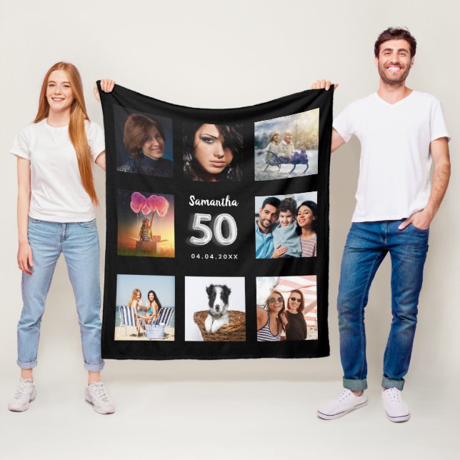 50-årsdagen svart fotokollage av silver namn fleecefilt (På plats)