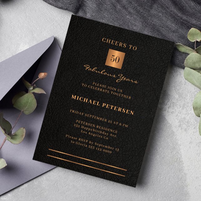 50-årsdagen svart guld elegant party inbjudningar (Skapare uppladdad)