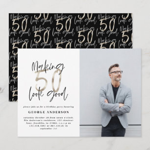 50-årsdagen svart silver-elegant, modern