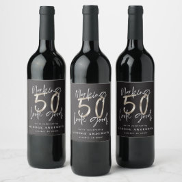 50-årsdagen svart silver modern elegant vinflaska etikett