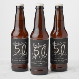 50-årsdagen svart silver, modernt elegant vin-labb ölflaska etikett