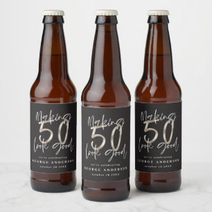 50-årsdagen svart silver, modernt elegant vin-labb ölflaska etikett