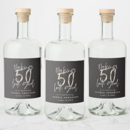 50-årsdagen svart silver, modernt elegant vin-labb spritflaskor etikett