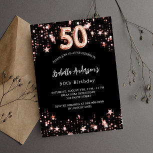 50-årsdagen svarta stjärnor i ro guld inbjudan vykort
