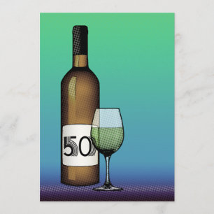 50-årsdagen : vin flaska och glas inbjudningar