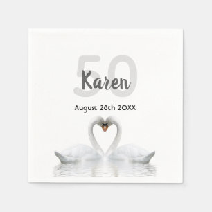 50-årsdagen vit svanar svart namn elegant pappersservett
