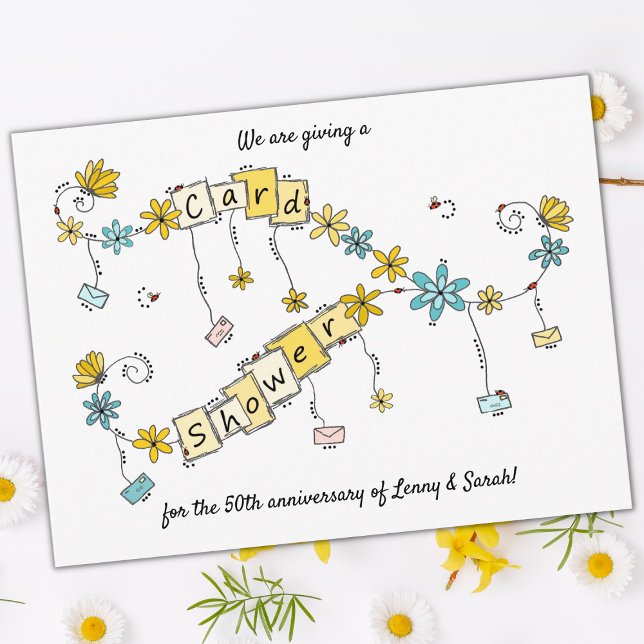 50-årsdagskort Shower Whimsical Request Vykort (50th anniversary card shower postcard)